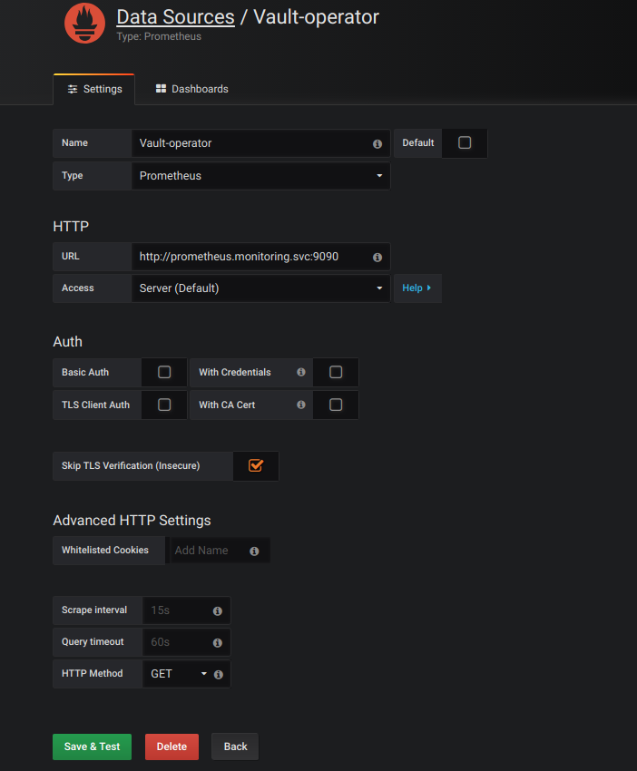 Grafana: Configure data source